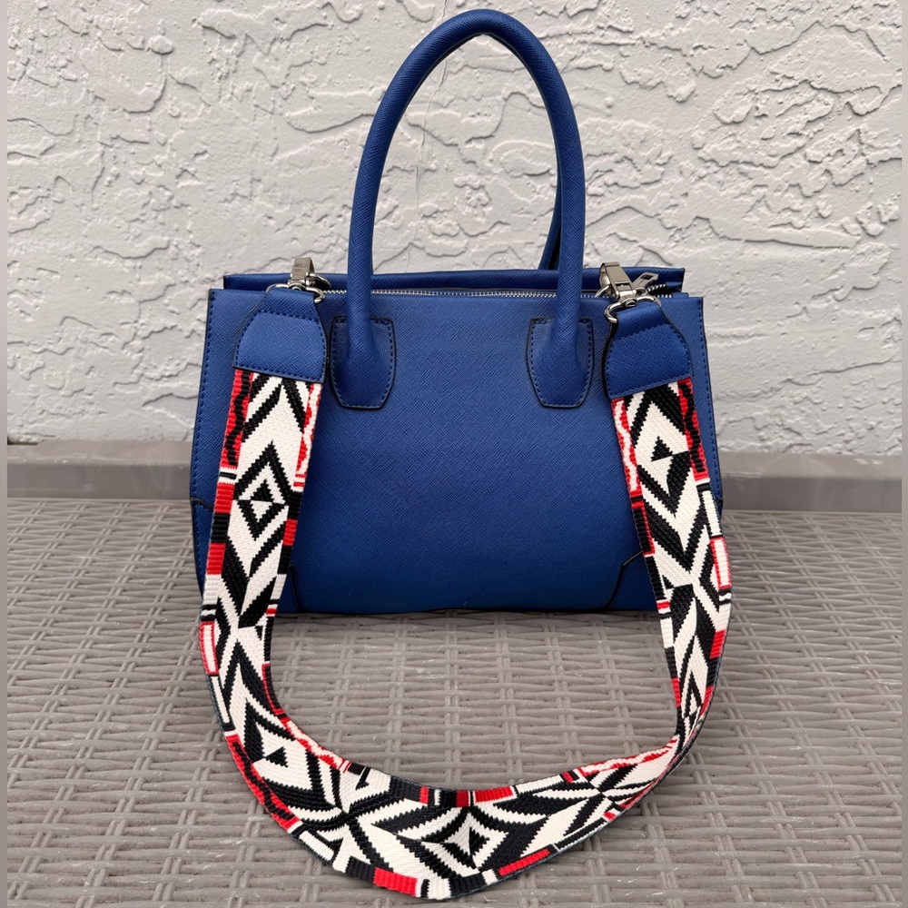 Blue Structured Tote With Reversible Geometric St… - image 1